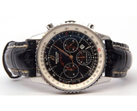 Gent's last quarter of the 20th century Breitling "Montbrillant" chronometer with gold hands to a black and white dial with t