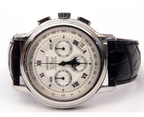 Gent's first quarter of the 21st century stainless steel cased Zenith El Primero fly-back chronometer having silvered hands t