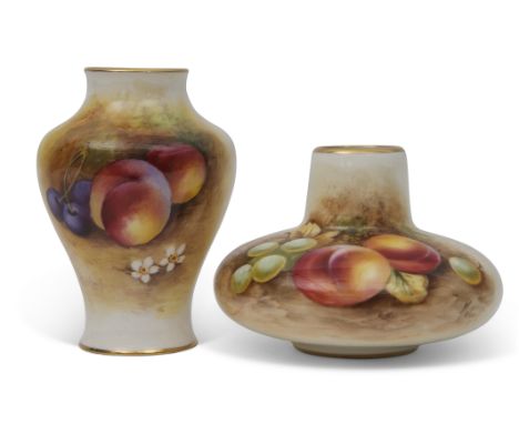 Two Royal Worcester vases, comprising a baluster vase painted with fruit, signed Moseley, with puce mark to base; together wi