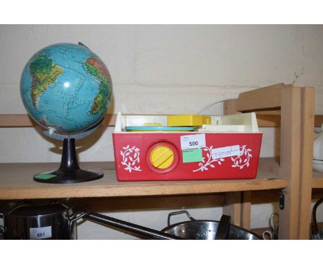 Fisherprice music box/record player together with a small globe on stand