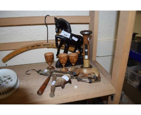 Mixed Lot: Wooden horse, egg timer, egg cups etc