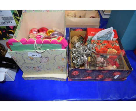 Quantity of vintage glass Christmas baubles and other decorations