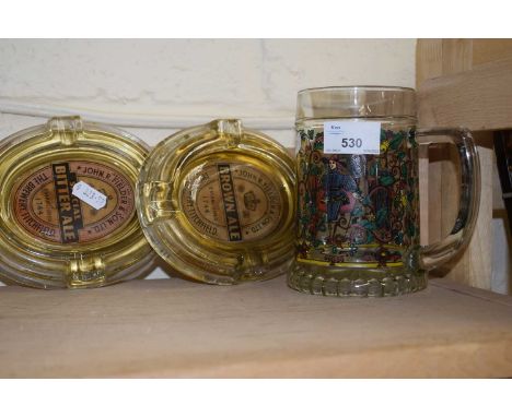 Two vintage pub ashtrays marked John Fielder &amp; Son Ltd, The Brewery, Titchfield together with a glass tankard (3)