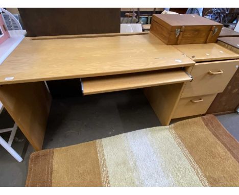 Light wood office desk and accompanying filing cabinet (2)