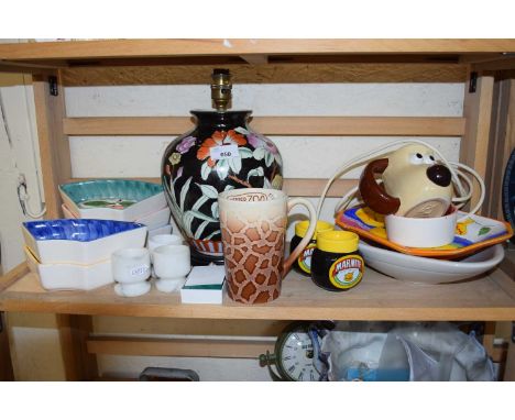 Mixed Lot: Pottery lamp, Marmite egg cups, dishes etc