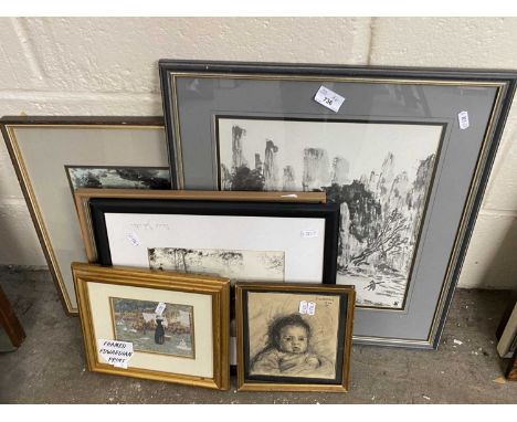 Mixed Lot: Six various assorted pictures to include various landscapes, portrait of a baby etc