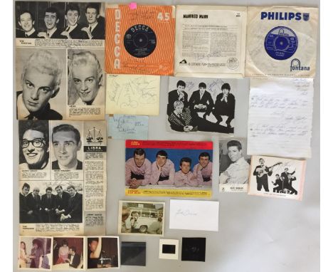 CLIFF / THE SHADOWS / MANFRED MANN SIGNED. Lot to include 12 pieces of signed memorabilia: A vintage Columbia Records promoti