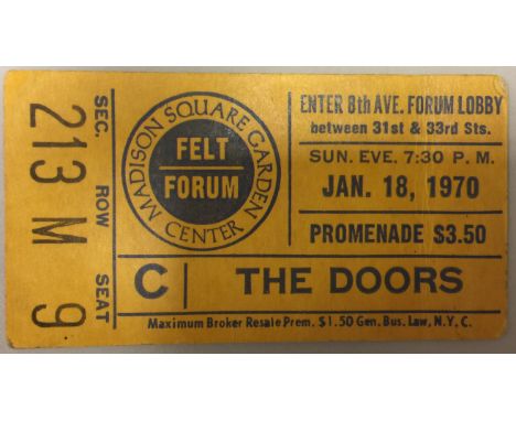 DOORS TICKET 1970. An original ticket stub for a Doors concert at Madison Sq Gardens in 1970. In excellent condition with ver