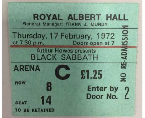 BLACK SABBATH CONCERT 70s FLYER AND TICKETS. To include a 1970 handbill for Toft's in Folkestone, featuring a show on 28th Fe
