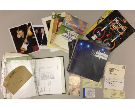 CLAPTON NOTES/STATEMENTS/PHOTOS/PROGRAMMES. Fantastic Clapton archive to include; a handwritten envelope and signed thank-you