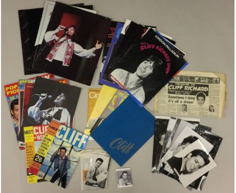 CLIFF RICHARD. Programmes, photographs and memorabilia to include: 25 photographs of various sizes (Valex, Star, Brel etc), 1
