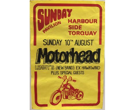 MOTORHEAD 1975 POSTER 5th GIG. An original, rolled poster for Motorhead's 5th gig, at Torquay in 1975 "Lemmy's (New Band) Ex 