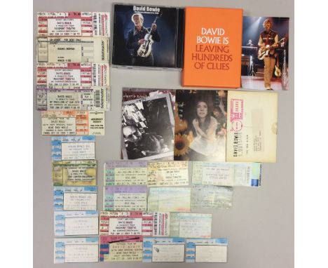 DAVID BOWIE TICKETS, V&A POSTCARDS. To include 13 ticket stubs for various Bowie concerts (as well as two private pressing CD