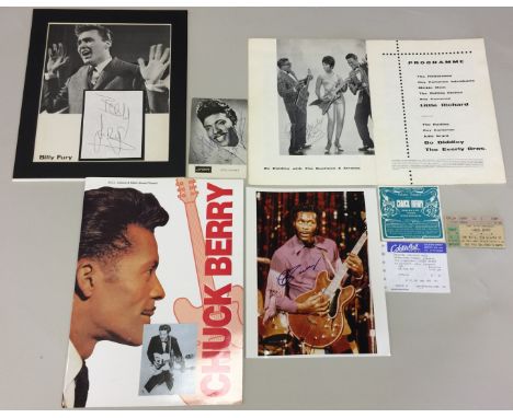 ROCK AND ROLL SIGNED / LITTLE RICHARD AND MORE. Seven pieces of Rock and Roll memorabilia to include; a mounted Billy Fury di