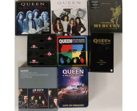 QUEEN 7" & CD BOX SETS. Eight sets to include sealed Freddie Mercury Messenger of the Gods 7" singles box, 20 Queen Years 4 C
