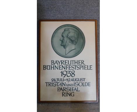 A framed and glazed advertising poster for the Bayreuth Festival. 87x61cm 