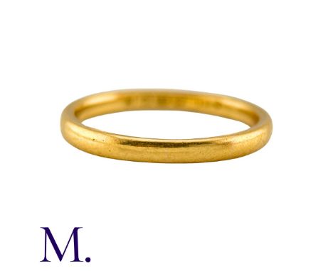 A 22ct Gold Band Ring, hallmarked for 22 carat gold. 2mm wide.Size: MWeight: 3.1g 