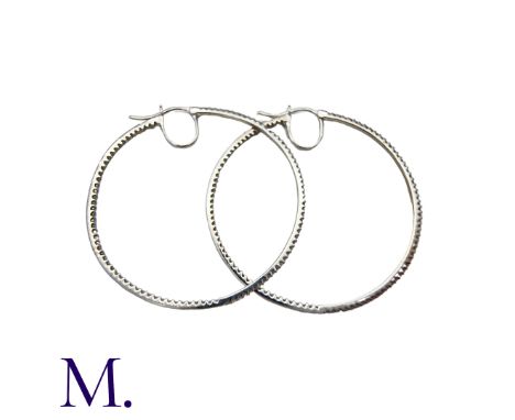 A Pair of Diamond Hoop Earrings in 18K white gold, in woven textured form, set with diamonds weighing approximately 0.50ct in