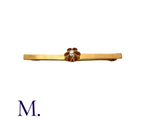 A Diamond Bar Brooch in 15K yellow gold, set with a small old cut diamond.  Stamped 15ct.Size: 4.2cmWeight: 2.0g 