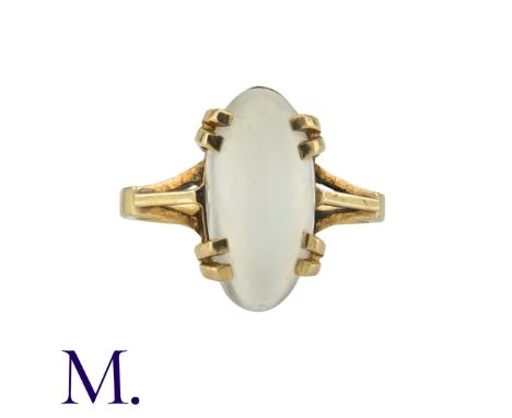 A Moonstone Ring in 18K yellow gold, set with a cabochon moonstone.  French marks for 18ct gold.Size: R1/2Weight: 6.2g 