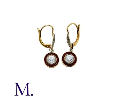 NO RESERVE - A Pair of Paste Target Cluster Earrings in yellow gold, each comprising a millegrained top, suspending a round c