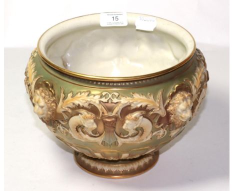 ^  A Royal Worcester blush ivory jardiniere/planter, with lion mask decoration and puce mark to base