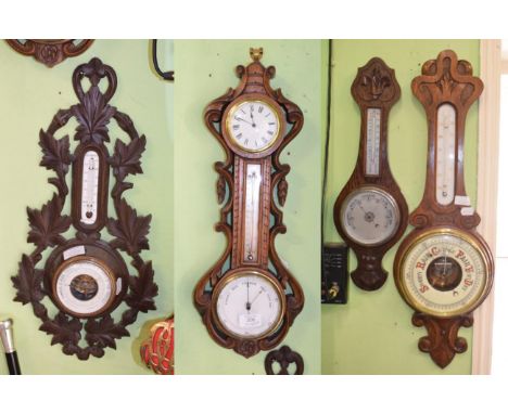 A combined timepiece/aneroid wall barometer and three other aneroid barometers (4)