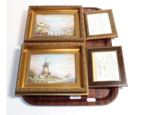 A pair of Royal Worcester handpainted plaques by Michael Powell, depicting coastal views, together with certificates 