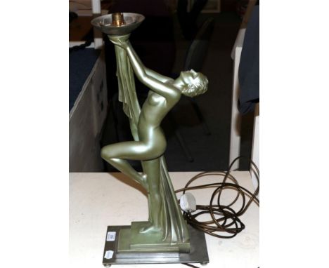 An Art Deco plaster table lamp modelled as a nude lady, the base stamped R D 8147180, height 75cm