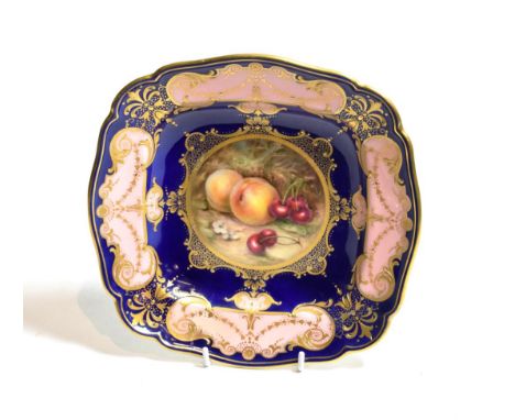 Royal Worcester fruit painted square dish by Sebright (a.f.) 