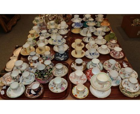 Six trays of assorted 20th century coffee cans and saucers, including Crown Staffordshire, Paragon, Booths, Wedgwood, Royal W