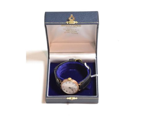 A 9 carat gold enamel dial wristwatch 