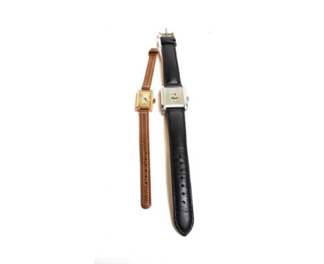 A rectangular manual winding digital display wristwatch, and a lady's rectangular 9ct gold wristwatch, (2)
