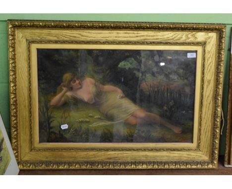 English school (19th century) Portrait of a semi-clad lady reclining in woodland, monogrammed and dated 1882, oil on canvas, 