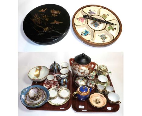 A Kutani ovoid vase and wooden cover, a Noritake tea service, two cased hors d'oeuvres sets, decorative Japanese ceramics 