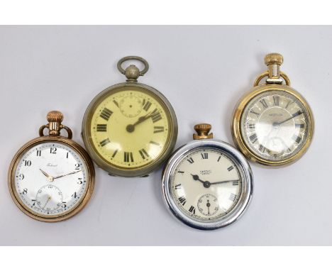 FOUR POCKET WATCHES, to include a gold plated open face 'Federal' pocket watch, white dial, Roman numerals, subsidiary dial a