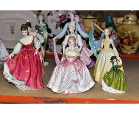 ROYAL DOULTON AND COALPORT FIGURINES ETC, comprising 'Fair Lady HN2832, Fair Lady Coral Pink version HN2835, Lorna HN2311, Ma