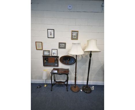 A SELECTION OF OCCASIONAL FURNITURE, to include a mahogany side table, 67cm x depth 43cm x height 74cm, two standard lamps, t