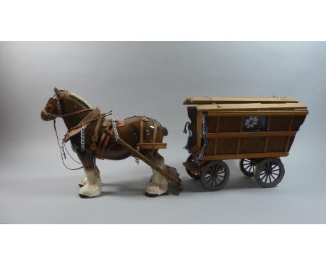 A Ceramic Heavy Horse and Gypsy Caravan Model, 64cm Long 