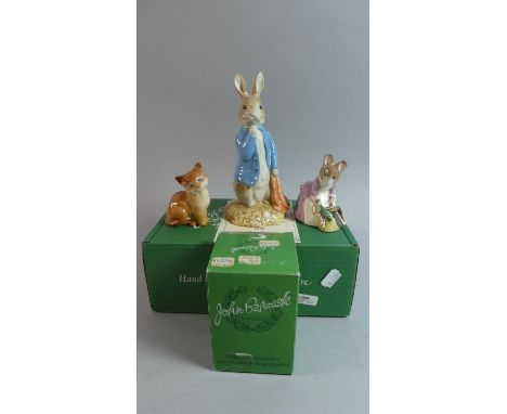 A Boxed Beswick Peter and Pocket Handkerchief Figure with Certificate, Boxes Hunca Munca Sweeping and a Beswick Cat 