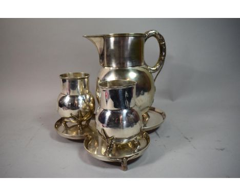 A Silver Plated Three Piece Set on Clover Leaf Tray BY R Favel &amp; Co. (1884-1891), The Jug 21cm High 