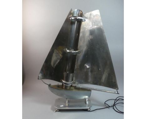 A Large Stainless Steel Novelty Table Lamp in the Form of a Sailing Boat C.1930, 80cm high 