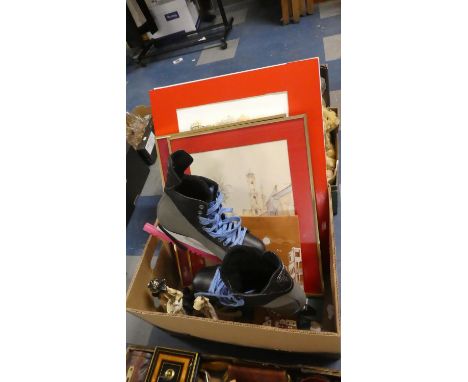 A Pair of Bauer Ice Skates, Continental Ceramic Ornaments, Pictures etc 