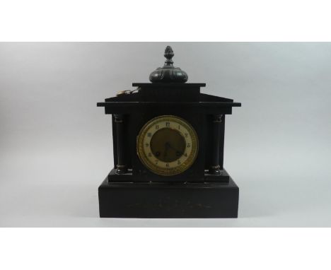 A Late 19th Century French Black Slate Mantle Clock of Architectural Form. 34.5cm high 