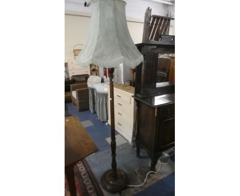 An Edwardian Oak Standard Lamp and Shade 