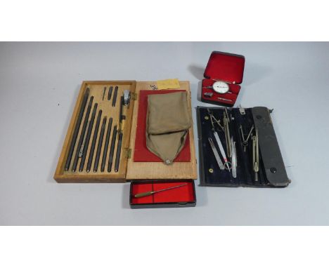 A Collection of Engineers Tools, Drawing Set, Mercer Meter etc 