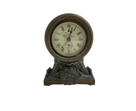 Late 19th century American alarm clock, paper dial inscribed "Barron's Clock Depot"Dimensions: Height:&nbsp;24cm&nbsp; Length