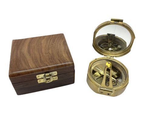 Brass compass marked Stanley London, in wood case