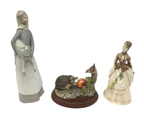 Border fine arts figure Hedgehog &amp; Wren, together with Lladro figure Girl with Lamb and Royal Worcester figure Sunday Mor