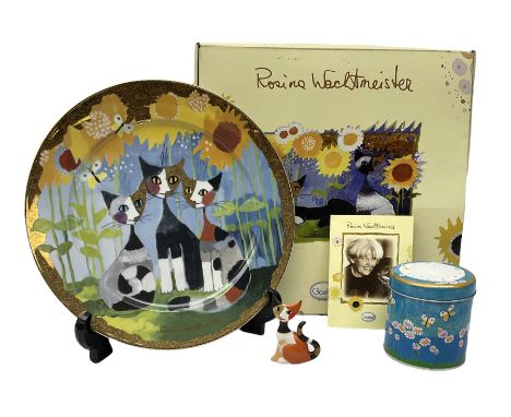 Goebel Rosina Wachtmeister cat figure and plate, both with original box, cat H8cm